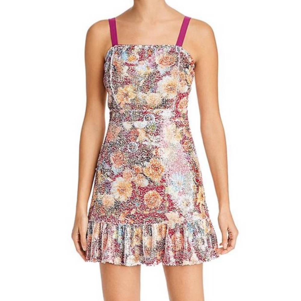 AQUA - Pink Multicolor Floral Sleeveless Ruffle-Hem Bodycon Dress - Women